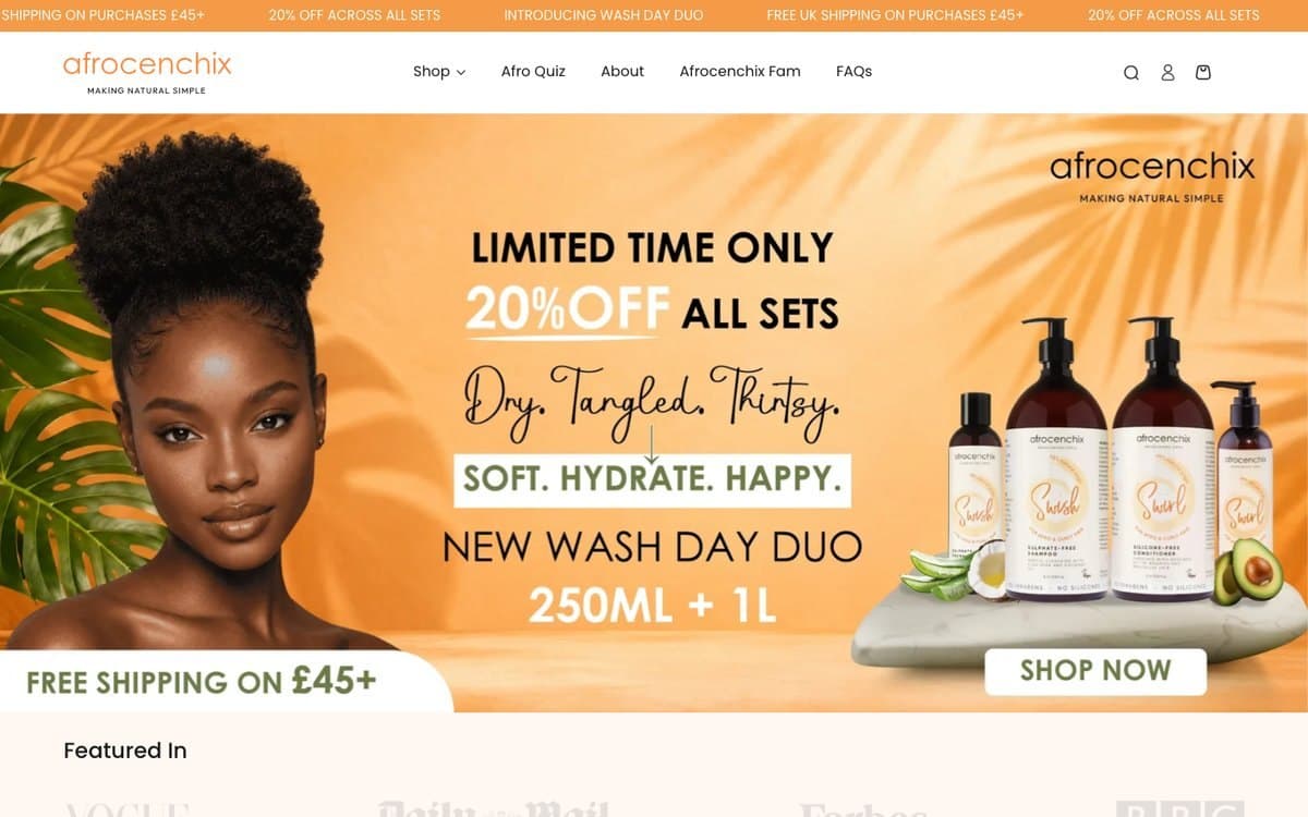 The Afrocenchix homepage we redesigned, with a promotional hero and shop by category navigation